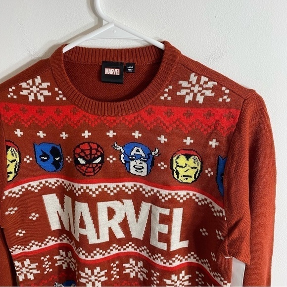 Marvel Ugly Christmas Sweater NWT Large Spider-Man Captain America Iron Man Red - Picture 3 of 5
